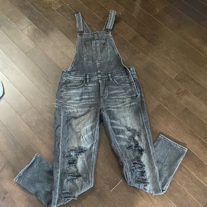 American Eagle Black Distressed Overalls Size Small